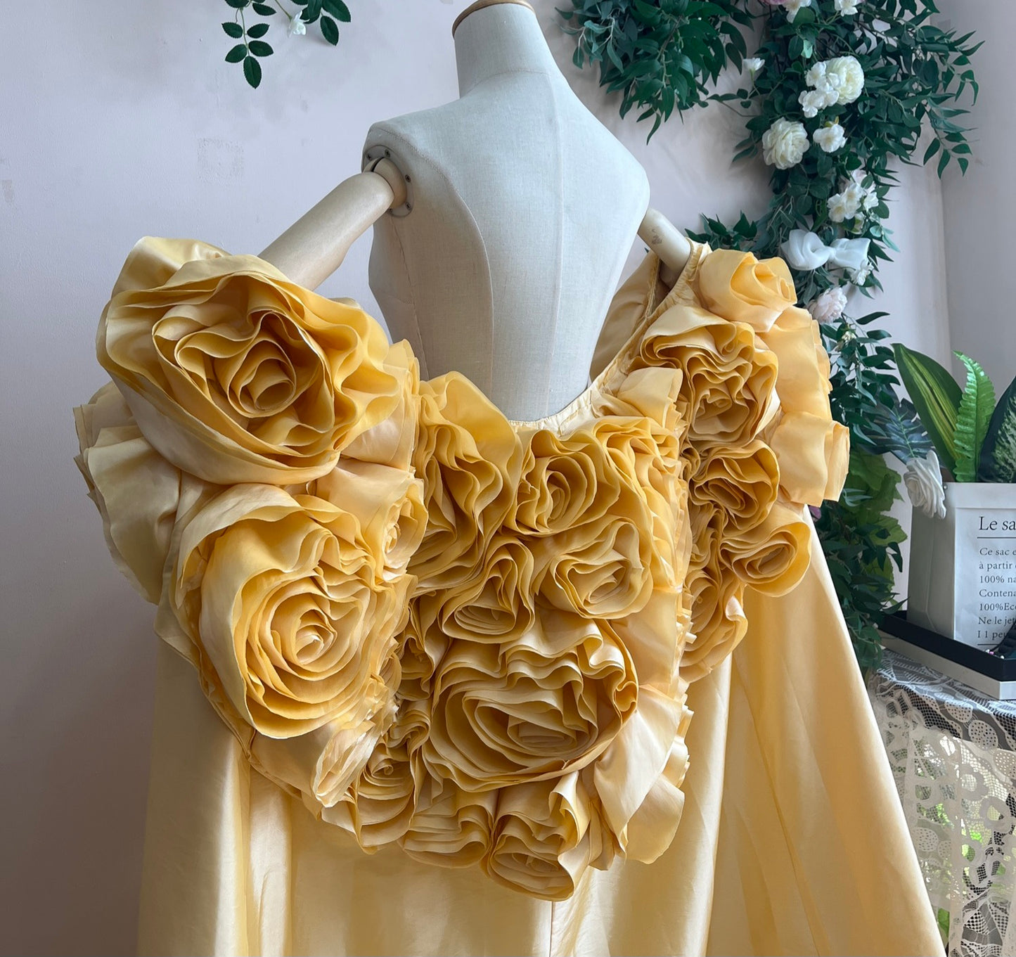 3D Oversized Floral Bouquet Bridal, Special Occasion Cape With Detachable Train