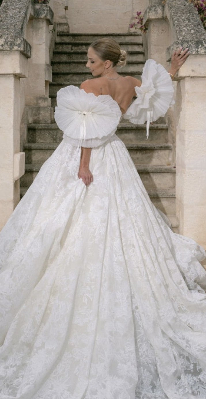 Detached Pleated Organza Petal With Center Ribbon Sleeves