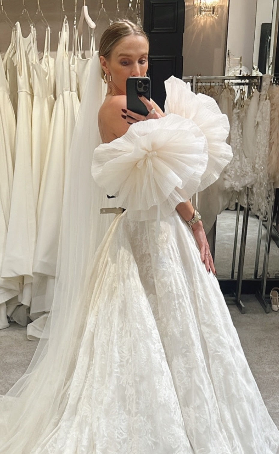 Detached Pleated Organza Petal With Center Ribbon Sleeves