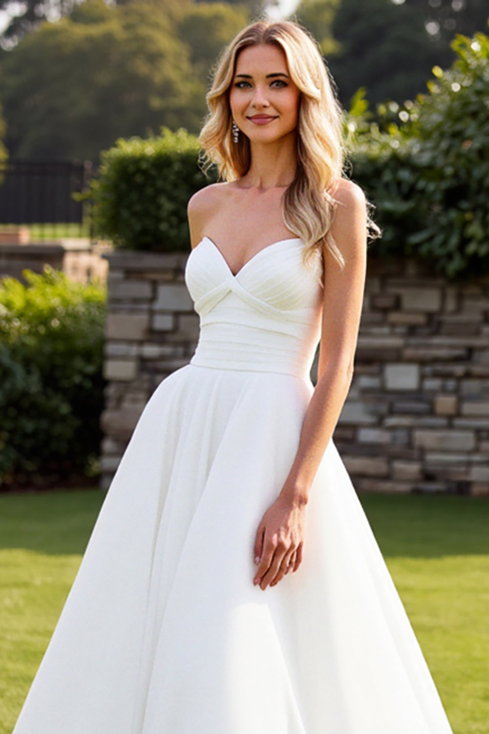 Simply Sweet Strapless Pleated Corset Bodice With A-Line Skirt Wedding Gown