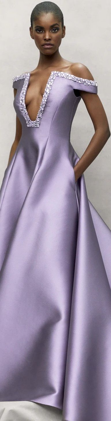 Off The Shoulder Plunging Square Neck Multi Beaded Embellished Mikado Gown