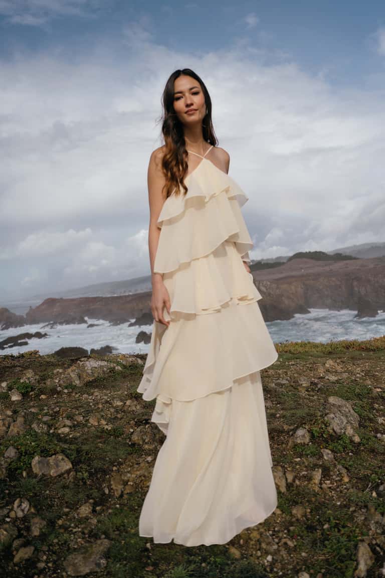 Tiered Ruffle Drapery Chiffon Fun And Flirty Halter Neck Bridesmaid Dress
