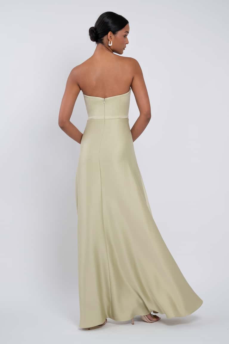 Strapless Structured Corset Bodice And Draped Empire Bodice Detail Bridesmaid Dress With Circle Cut Style Skirt