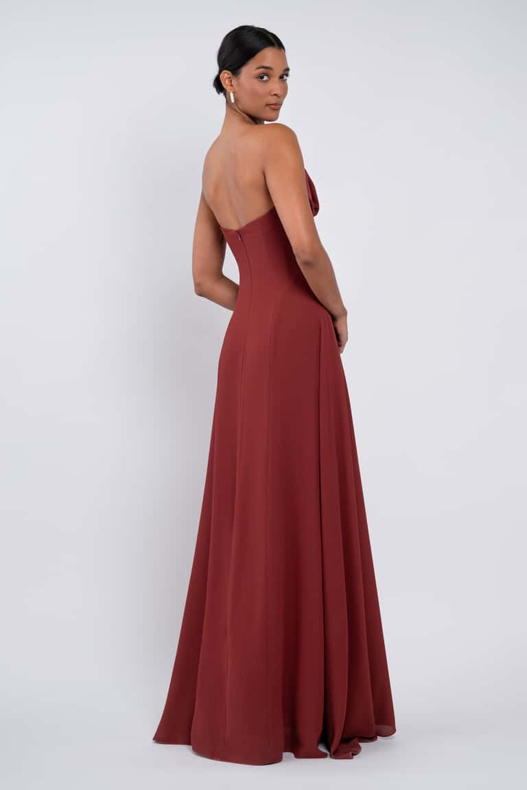 Empire Waist Draped Neckline Bridesmaid Dress With Princess Seams And Flattering Full Flowing Skirt