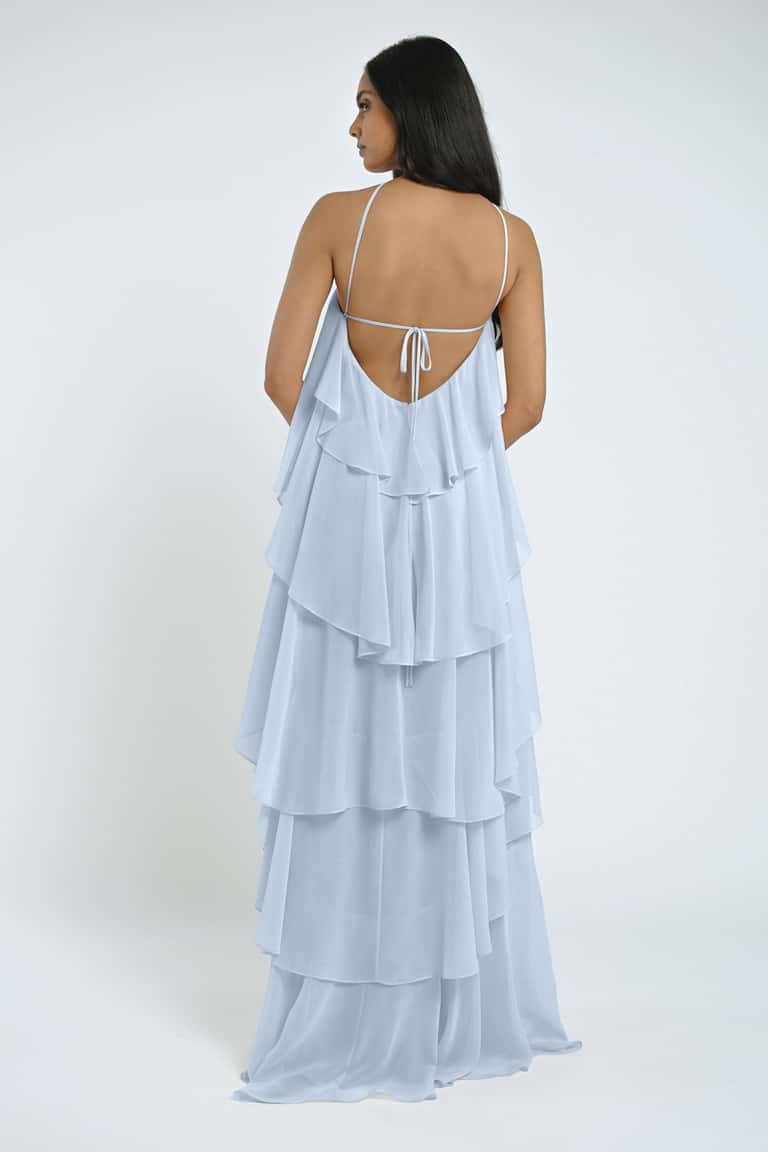 Tiered Ruffle Drapery Chiffon Fun And Flirty Halter Neck Bridesmaid Dress