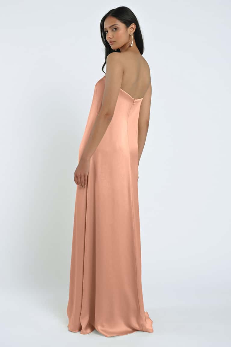 Lustrous Luxe Satin Beautifully Cut Strapless Neckline Sheath Silhouette Bridesmaid Dress