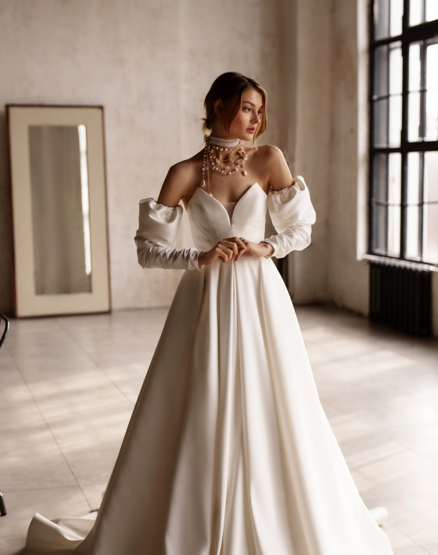 Detached Long Satin Bridal Sleeves