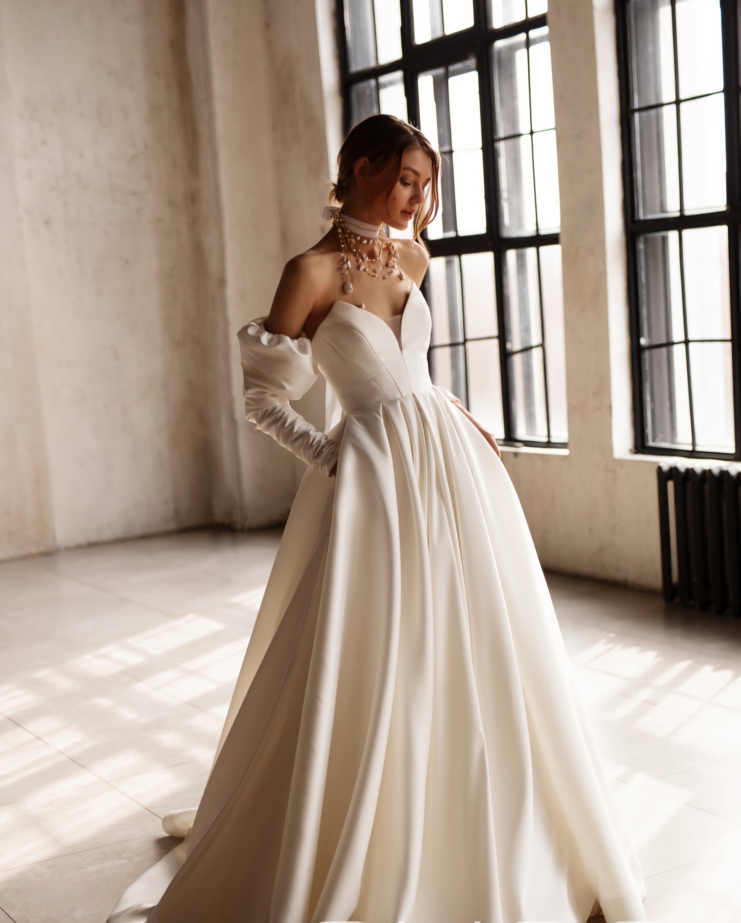 Detached Long Satin Bridal Sleeves
