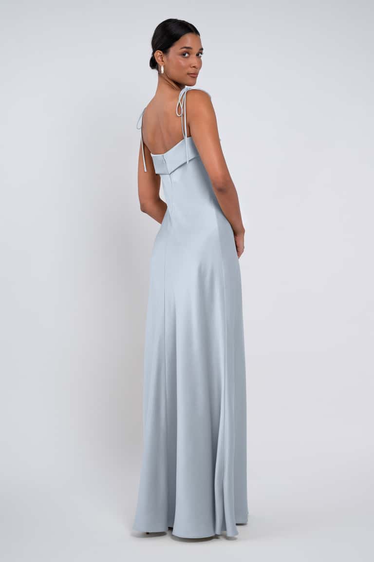 Chic And Modern Spaghetti Strap Folded Boat Neck Bridesmaid Dress With Bias Cut Flirtatious Body Style