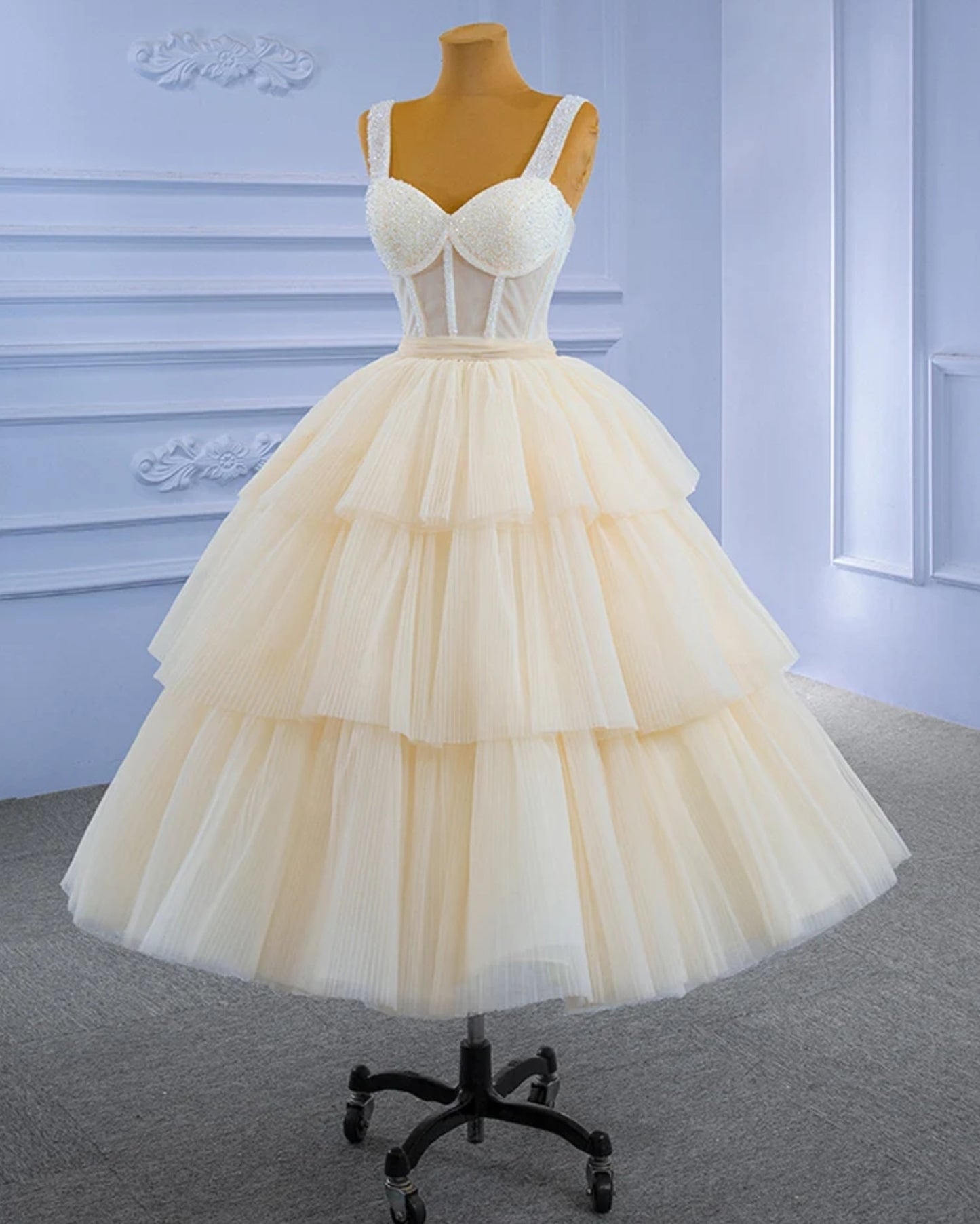 Sleeveless Sweetheart Beaded Crystal Tiered Dress