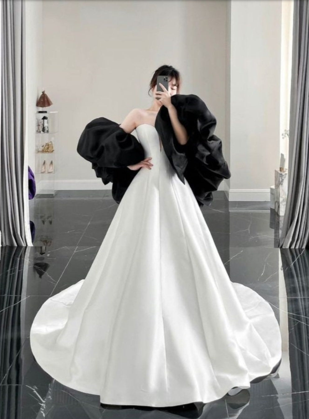 Beautiful Detached Satin Draped Puff Bolero Wrap