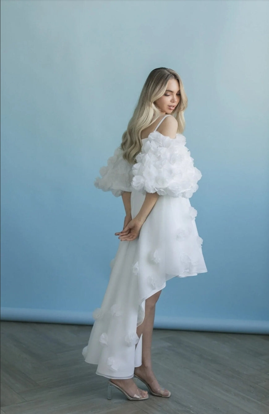 Detached 3D Romantic Floral Short Puff Sleeves