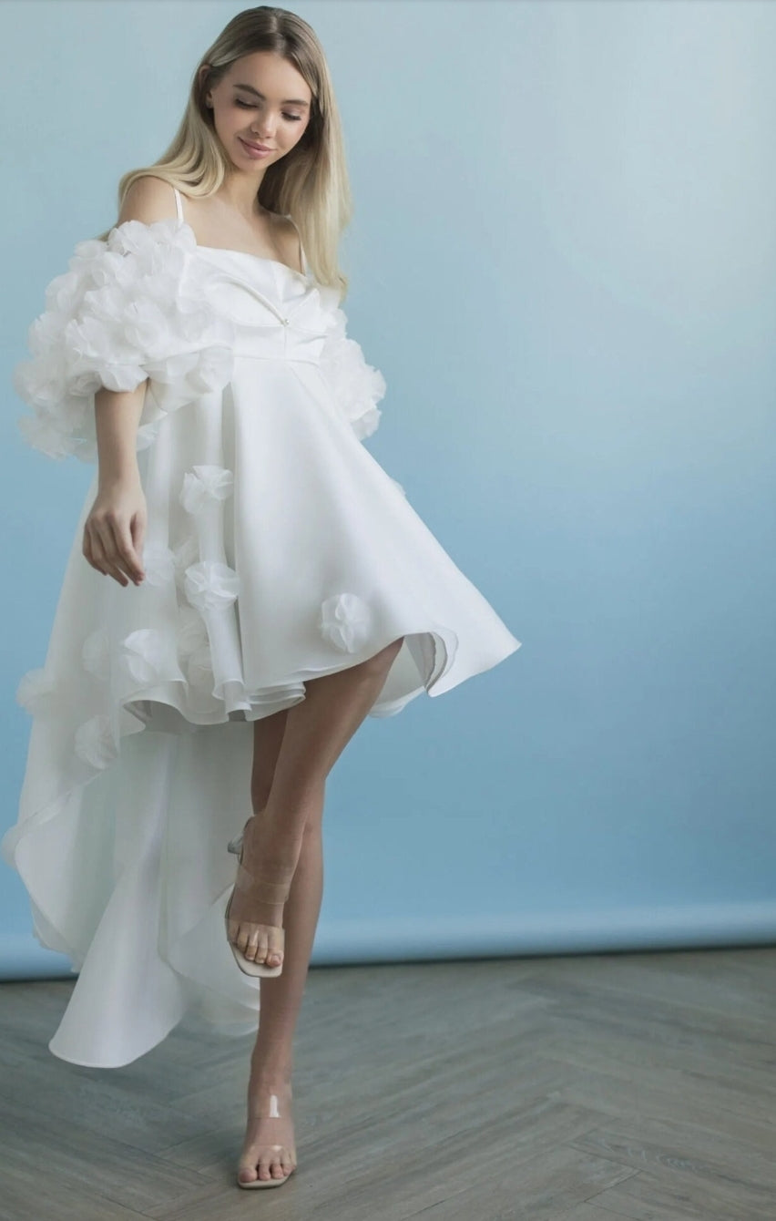 Detached 3D Romantic Floral Short Puff Sleeves