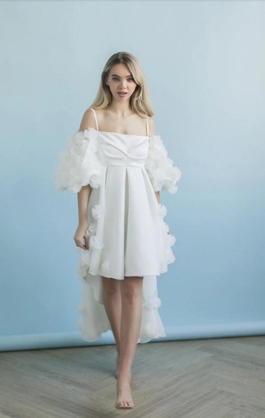 Detached 3D Romantic Floral Short Puff Sleeves