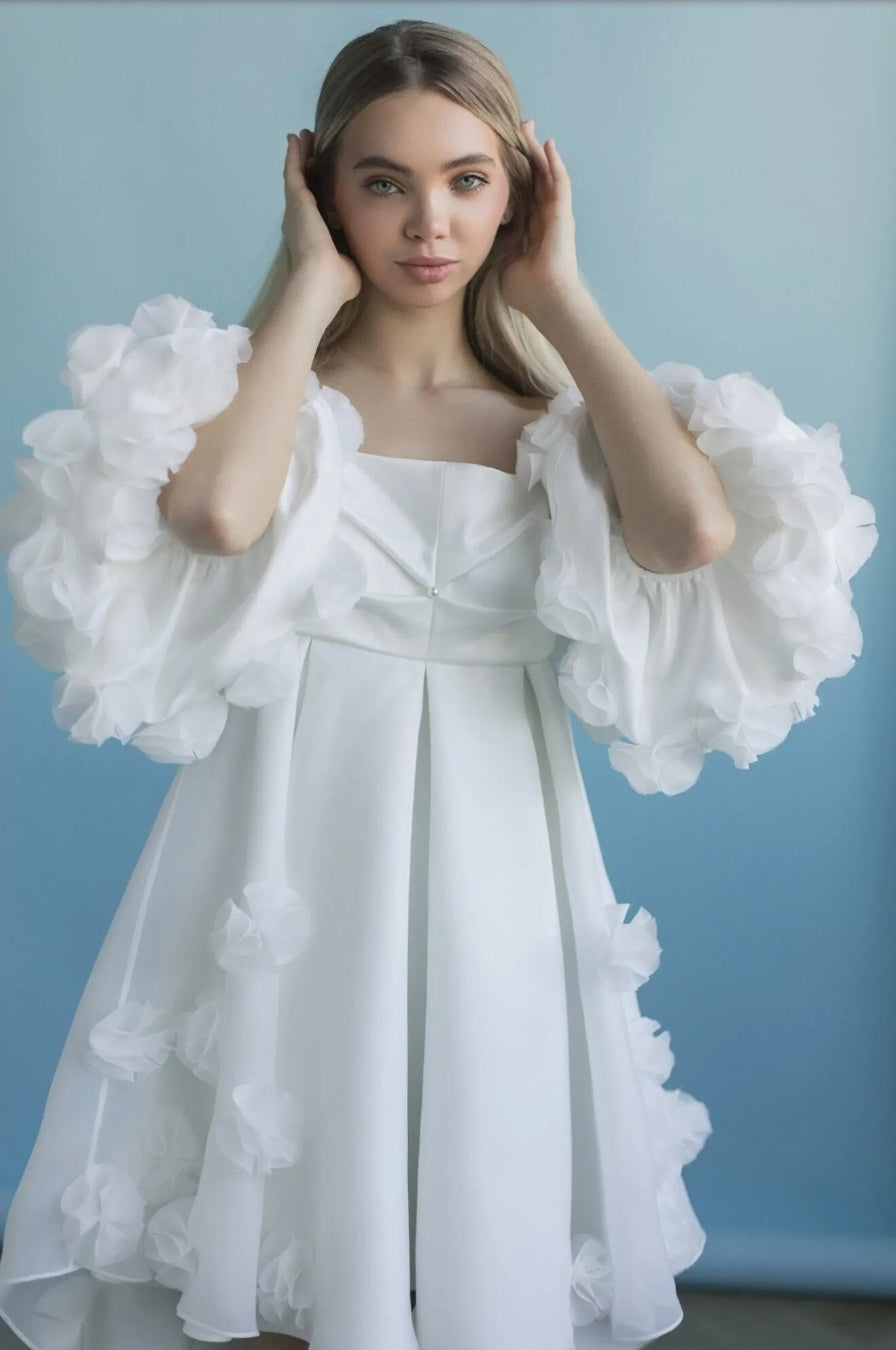 Detached 3D Romantic Floral Short Puff Sleeves