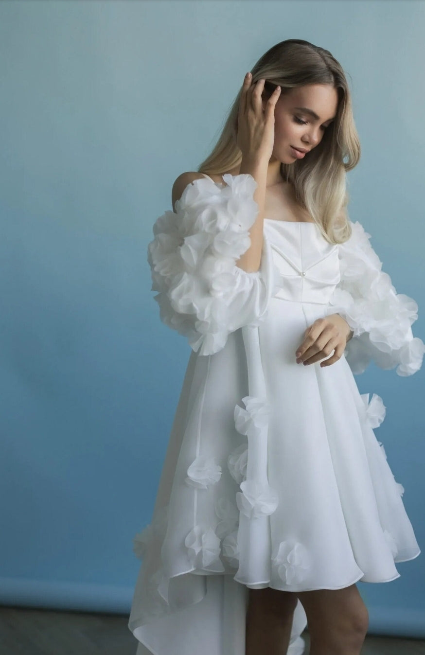 Detached 3D Romantic Floral Short Puff Sleeves