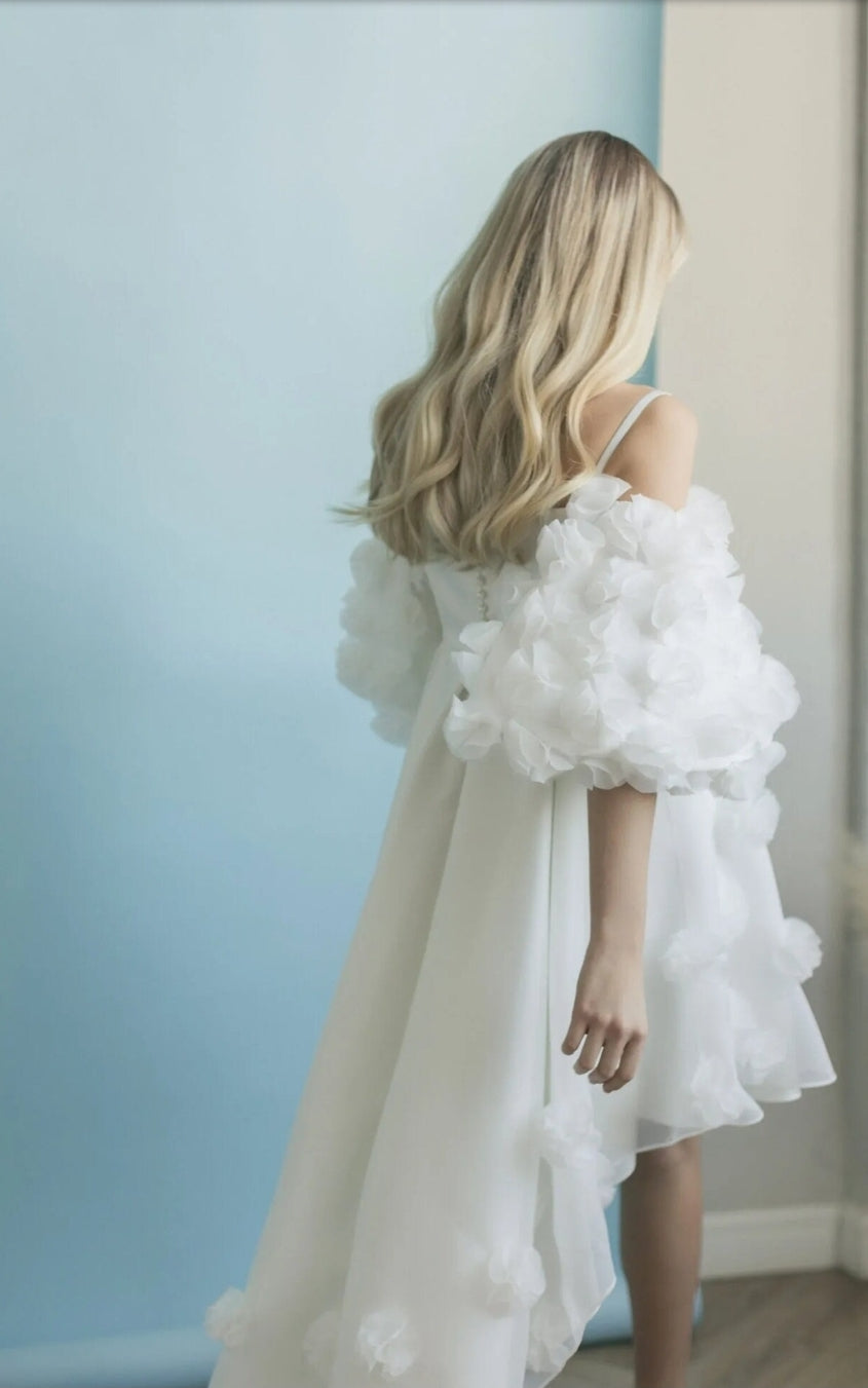 Detached 3D Romantic Floral Short Puff Sleeves