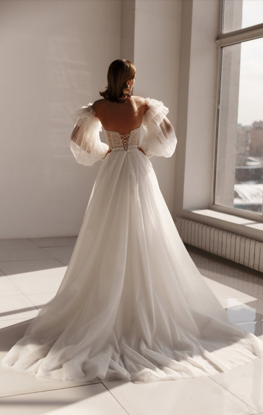 Detached Plisse Tulle Layered Bicep Dotted Wrist Sleeves