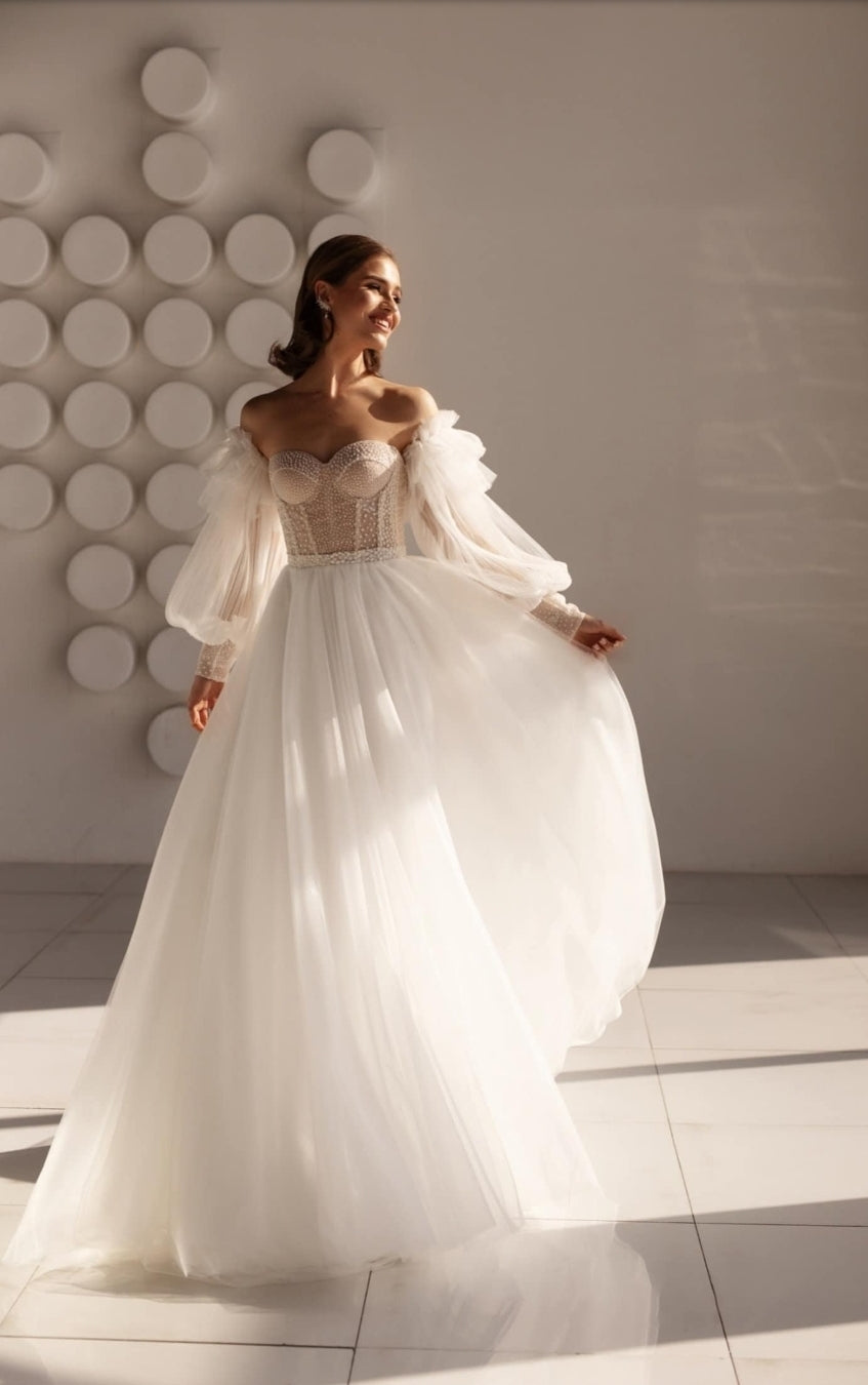Detached Plisse Tulle Layered Bicep Dotted Wrist Sleeves
