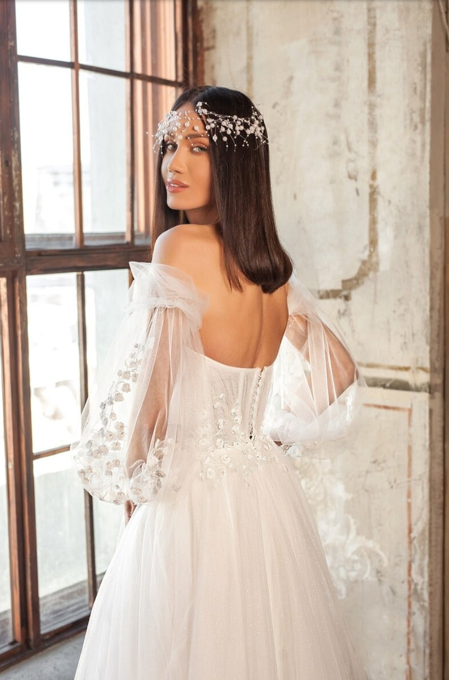 Detached Tulle Fold Over Bicep Lilly Of The Valley Floral Vine Sleeves
