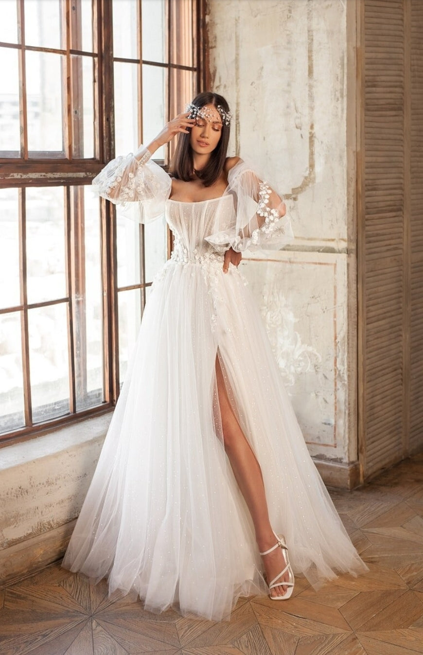 Detached Tulle Fold Over Bicep Lilly Of The Valley Floral Vine Sleeves