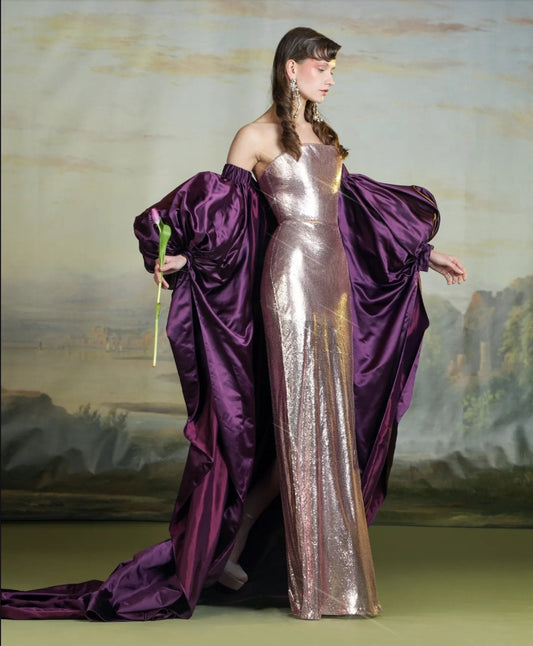 Enchanted Taffeta Bubble Sleeve Special Occasion Event Cape Jacket