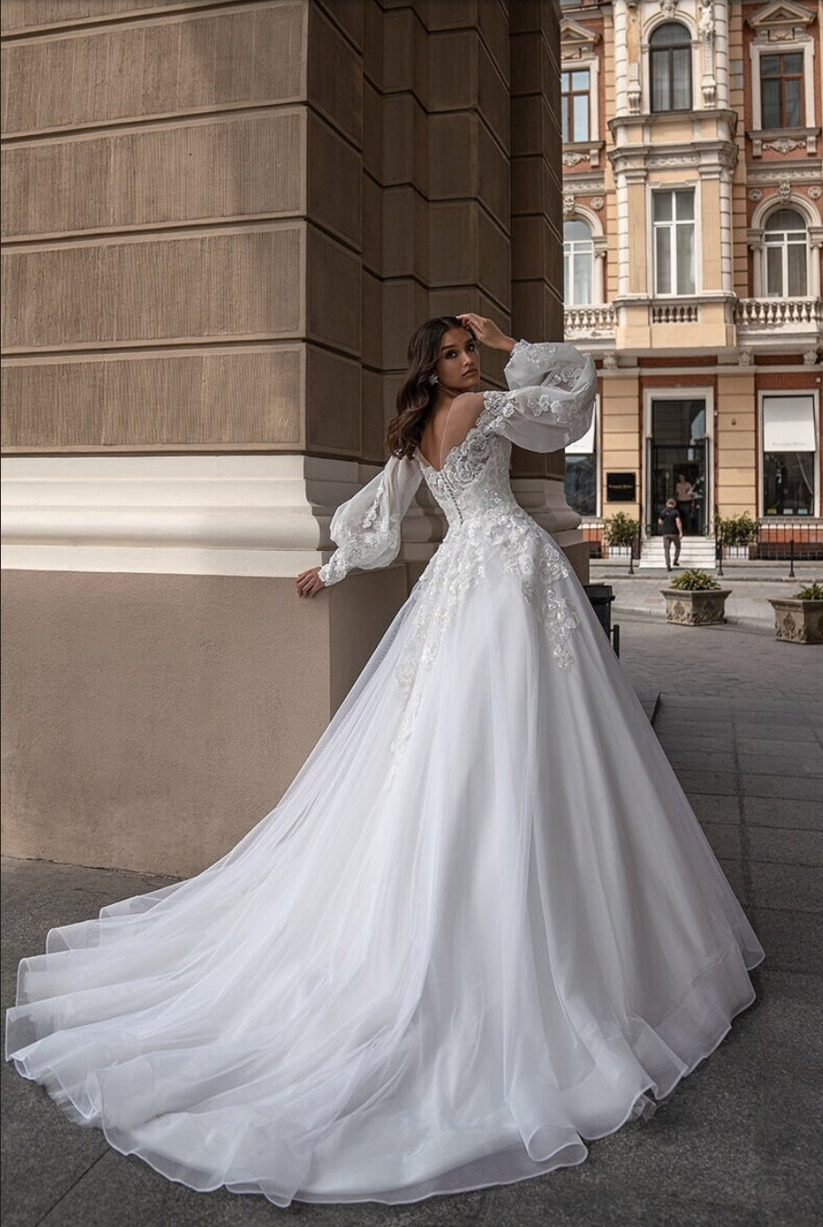 Floral Sequin & Beaded Appliqué A-Line Princess Gown With Detached Sleeves