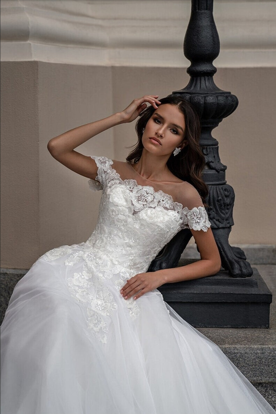 Floral Sequin & Beaded Appliqué A-Line Princess Gown With Detached Sleeves