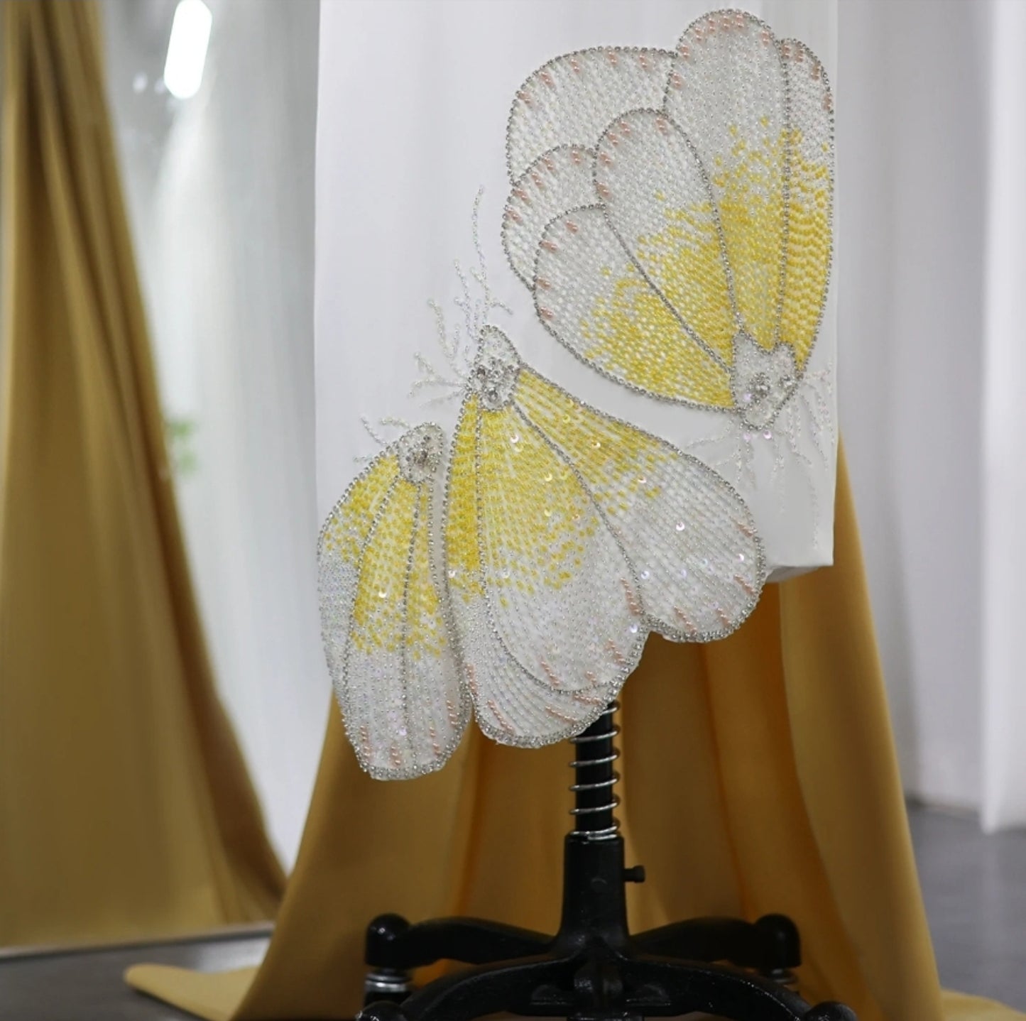 Pleated Draped One Shoulder Multi Beaded Purple/Yellow Sequinned Butterfly Hem Detail Special Occasion Dubai, Red Carpet, Mother Of The Bride, Event Gown