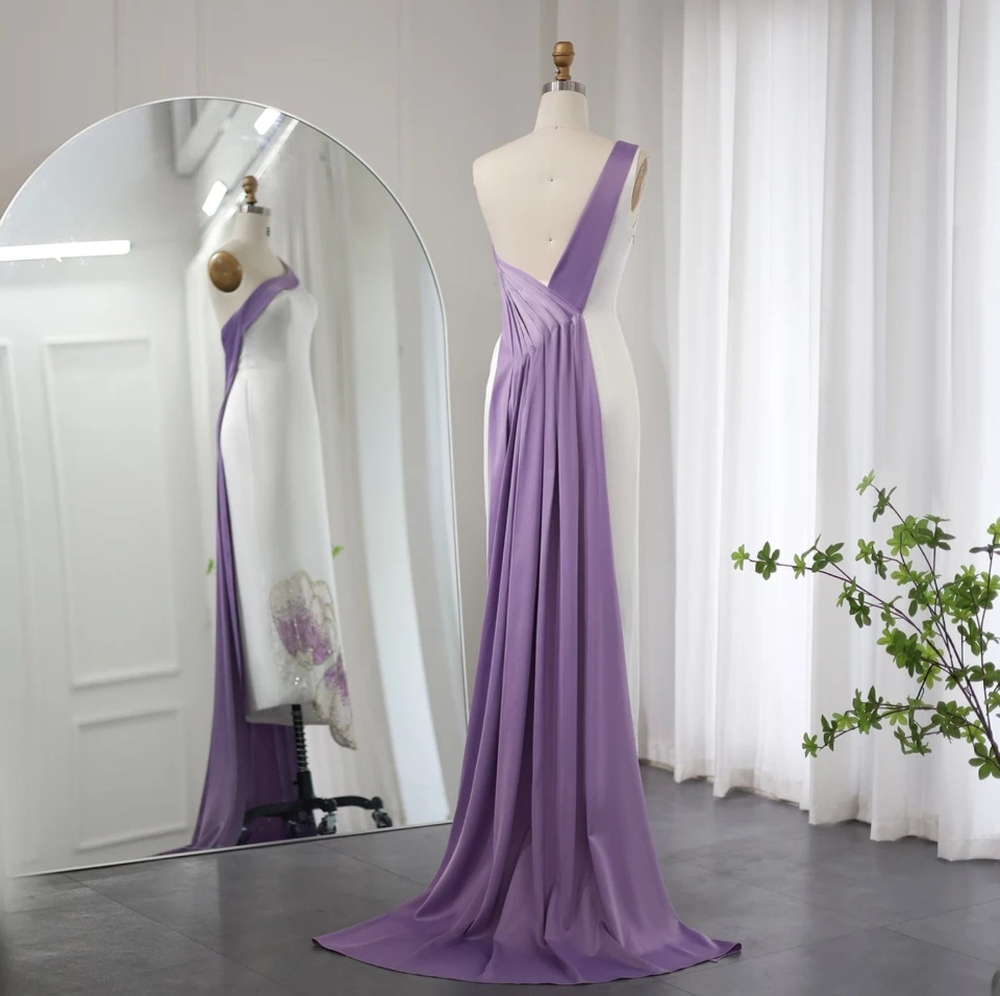 Pleated Draped One Shoulder Multi Beaded Purple/Yellow Sequinned Butterfly Hem Detail Special Occasion Dubai, Red Carpet, Mother Of The Bride, Event Gown