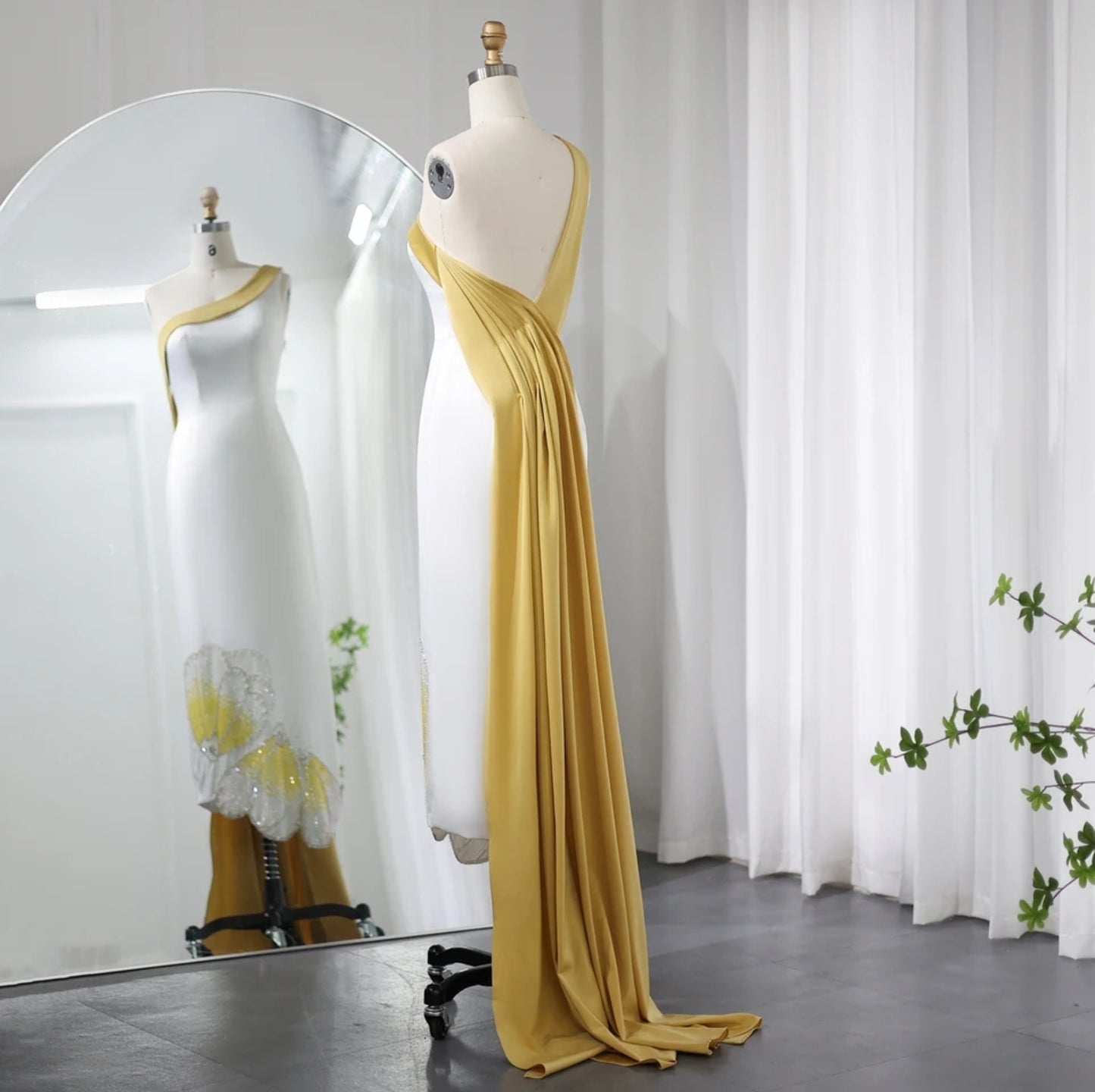 Pleated Draped One Shoulder Multi Beaded Purple/Yellow Sequinned Butterfly Hem Detail Special Occasion Dubai, Red Carpet, Mother Of The Bride, Event Gown