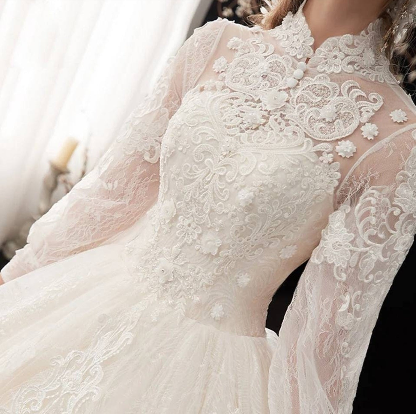 Princess Lace Pearls And Appliques Wedding Gown