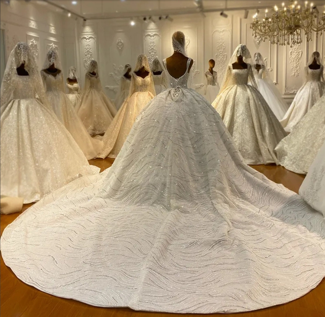 Gorgeous Sleeveless V Neck Multi Beaded And Hand Beaded Sequin Lace Princess Wedding Ball Gown
