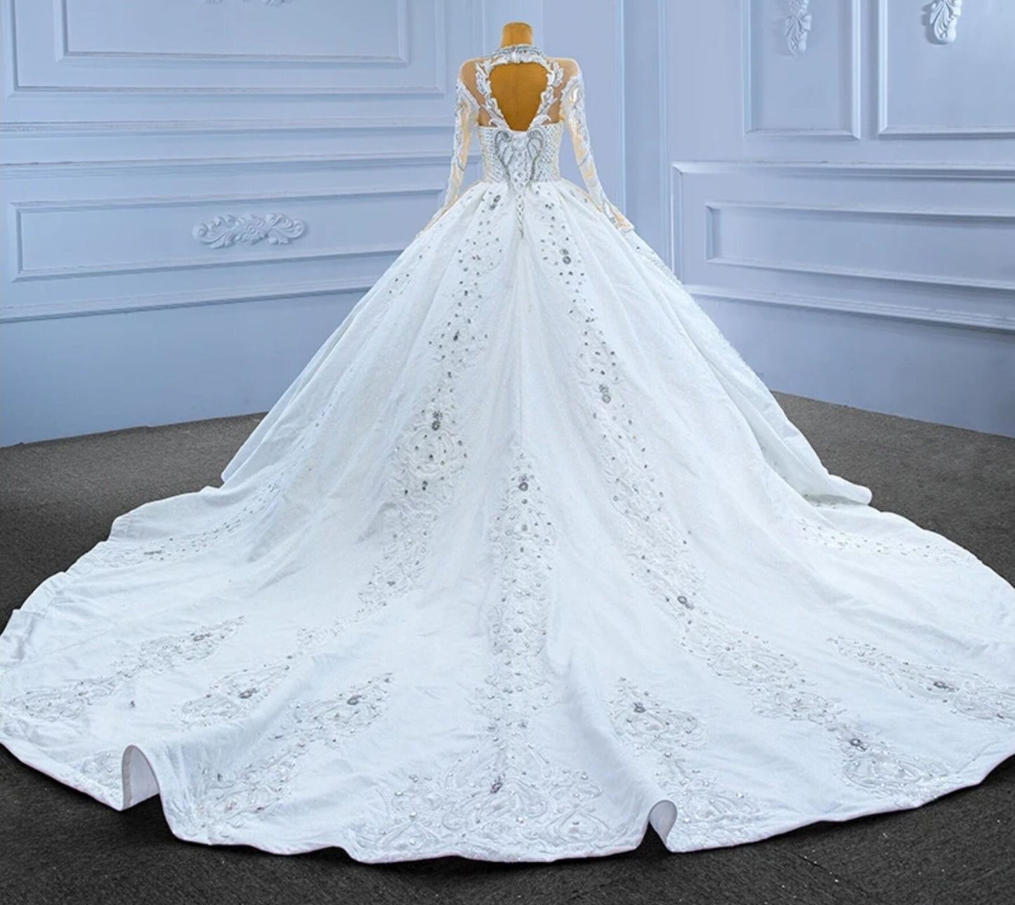 2024 Bold Multi Beaded Sheer Long Sleeve Illusion Sweetheart Neckline With Scattered Embellishments Throughout A-Line Bridal Gown