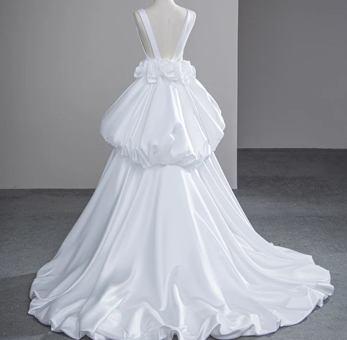 2024 Minimalist Satin Sweetheart Pleated A-Line Bridal And Ceremony Gown With Draped Bubble Back And Rose Floral Detail