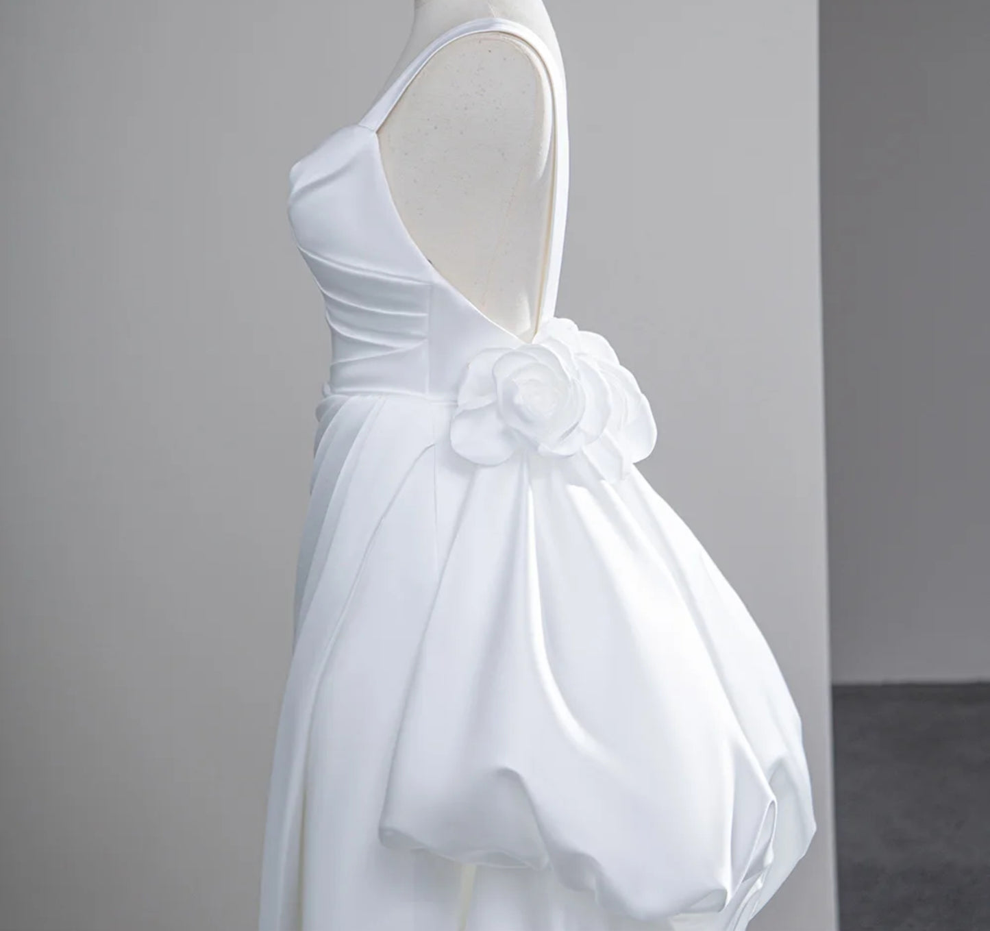 2024 Minimalist Satin Sweetheart Pleated A-Line Bridal And Ceremony Gown With Draped Bubble Back And Rose Floral Detail