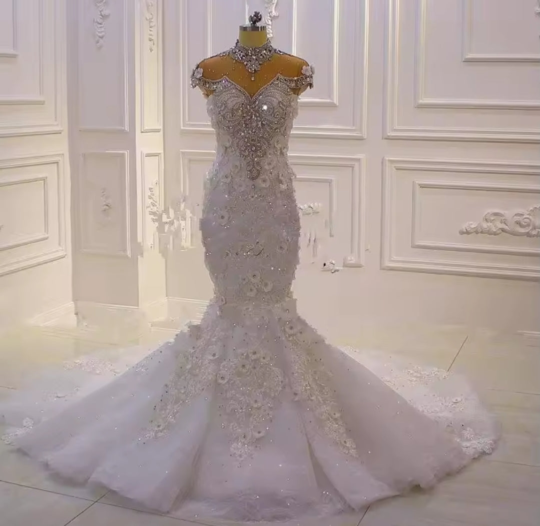 3D Floral Multi Beaded Luxury Mermaid/Trumpet Bridal Gown