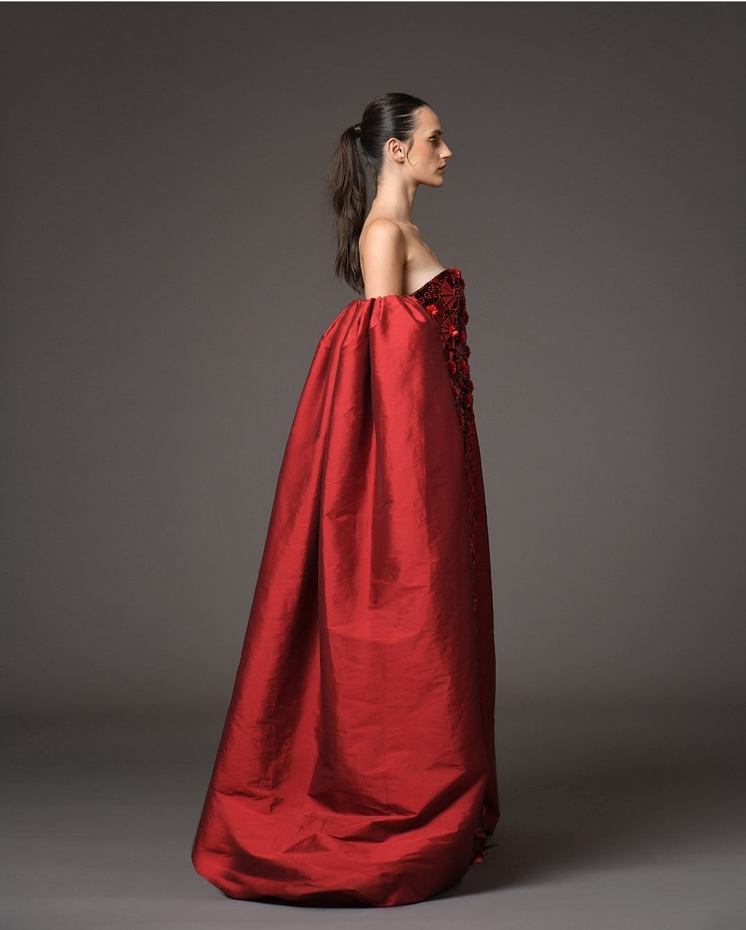 Satin Floor Length Split Bicep Dramatic Detached Sleeves