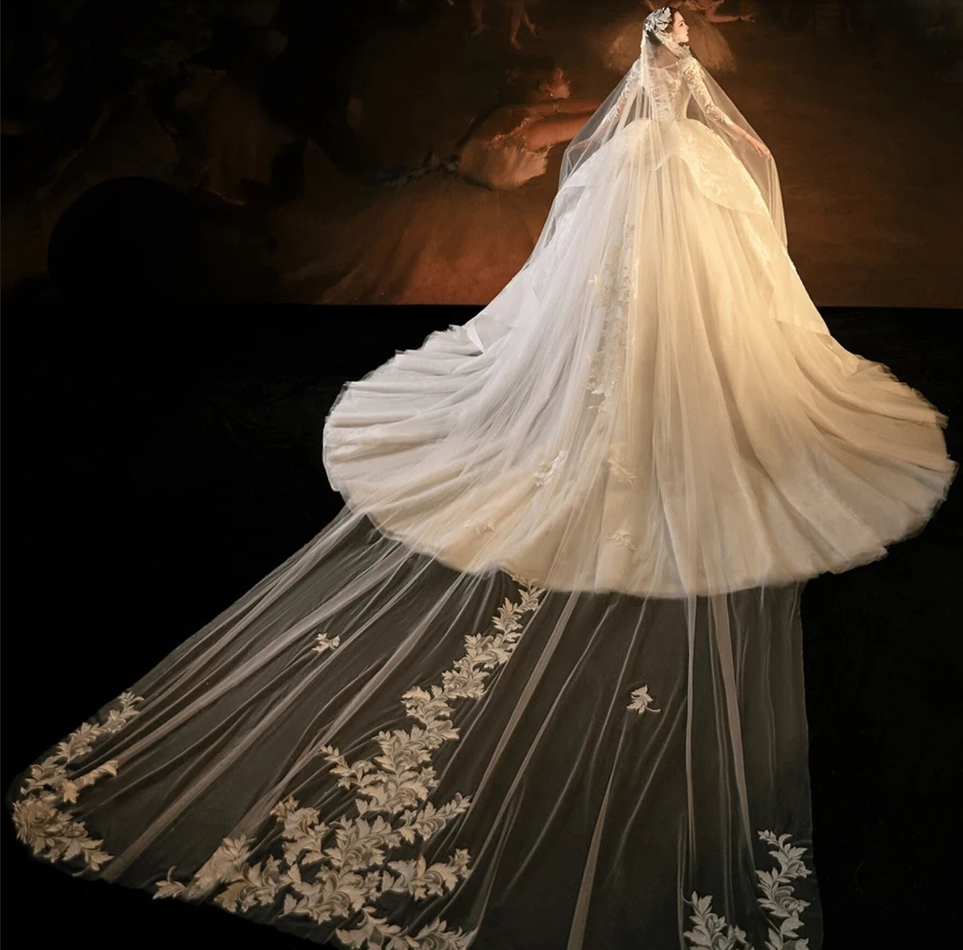 2024 Beautiful Beaded Floral Tiered Shimmering Long Sleeve Lace Up Back