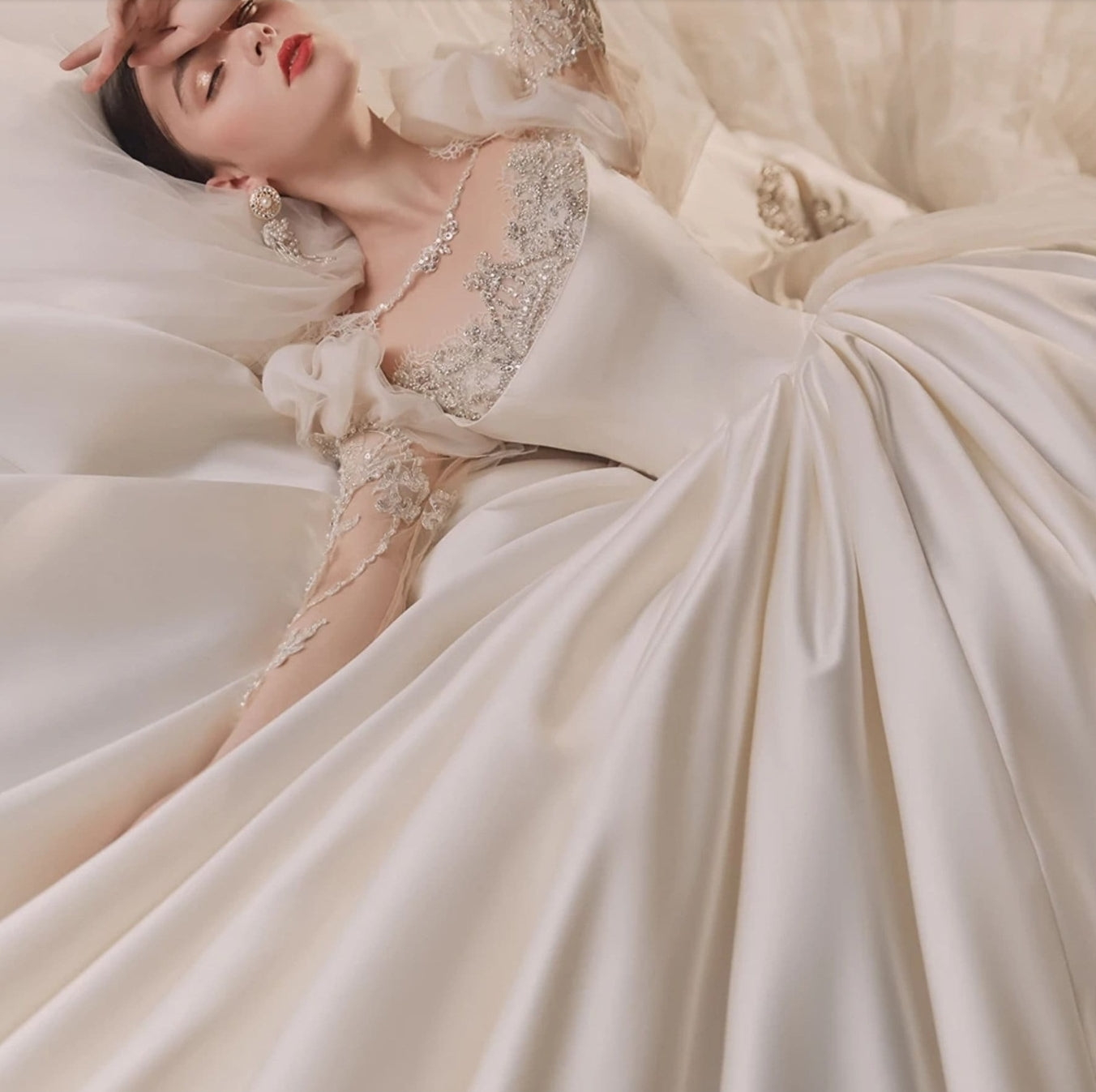 2024 Victorian Long Puff Sleeve Illusion Neckline Beaded Sequin Lace A WenLeeBridal 2024 Victorian Long Puff Sleeve Illusion Neckline Beaded Sequin Lace A WenLeeBridal