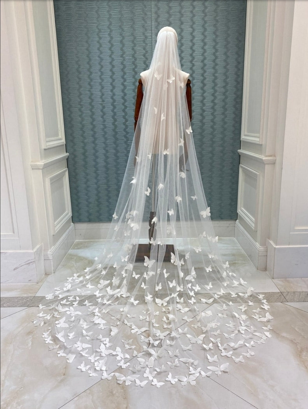 3D Botanical Butterfly Tulle One Layer Wedding Bridal Veil
