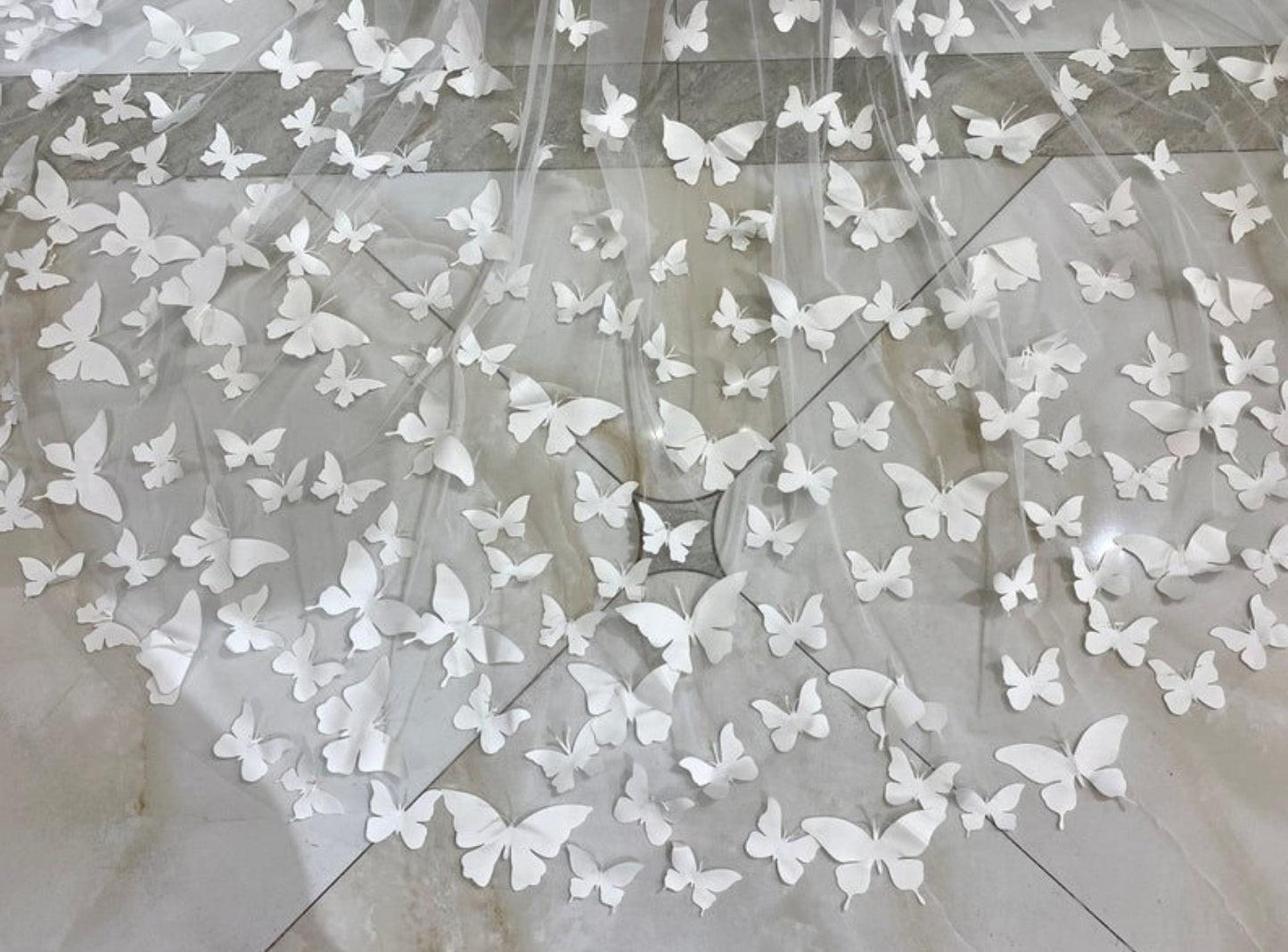 3D Botanical Butterfly Tulle One Layer Wedding Bridal Veil