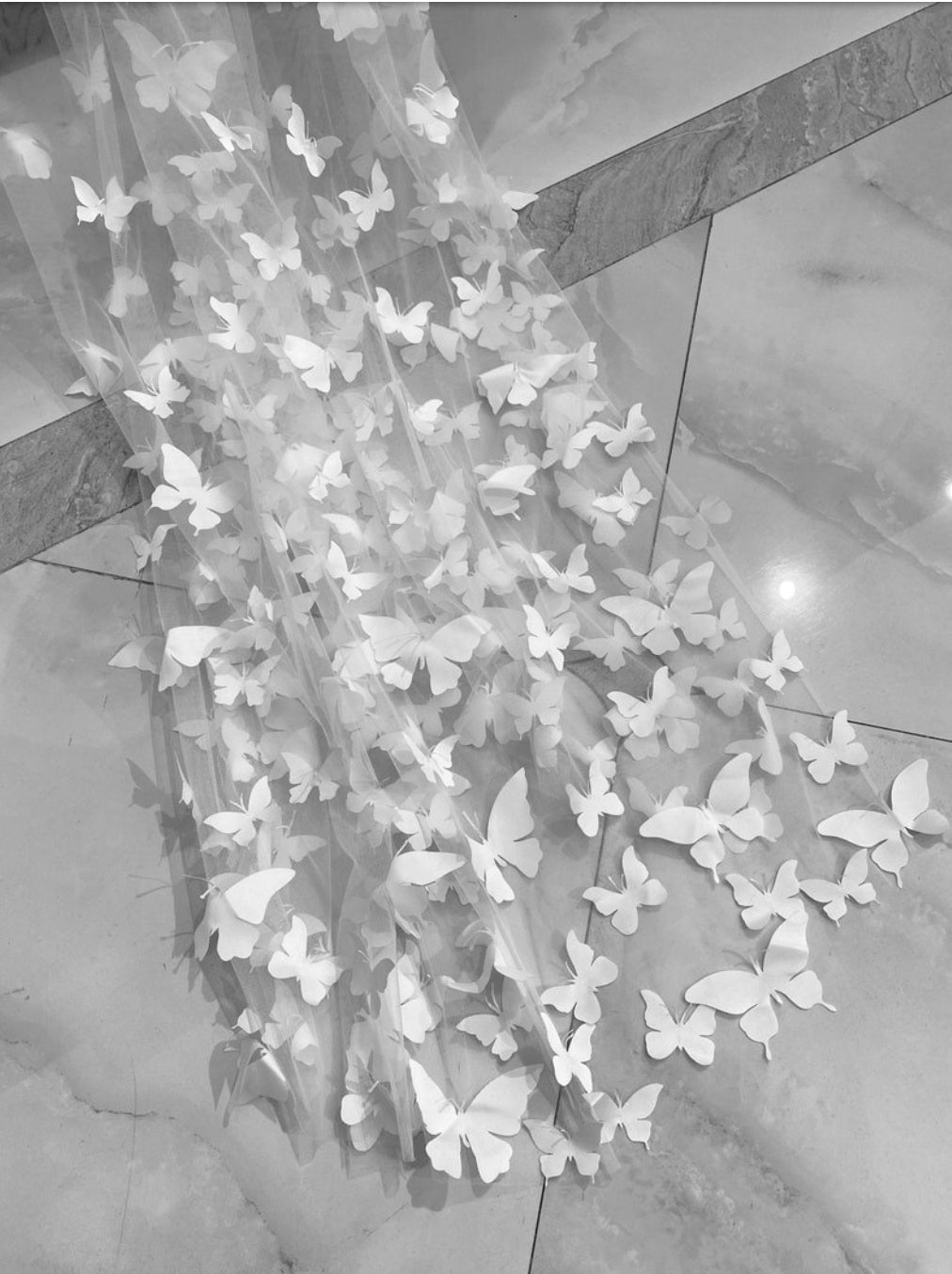 3D Botanical Butterfly Tulle One Layer Wedding Bridal Veil