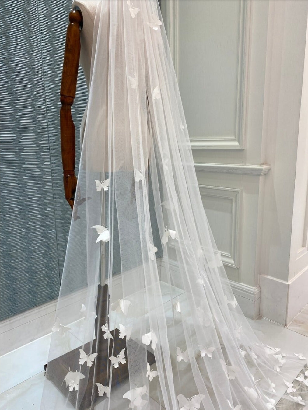 3D Botanical Butterfly Tulle One Layer Wedding Bridal Veil
