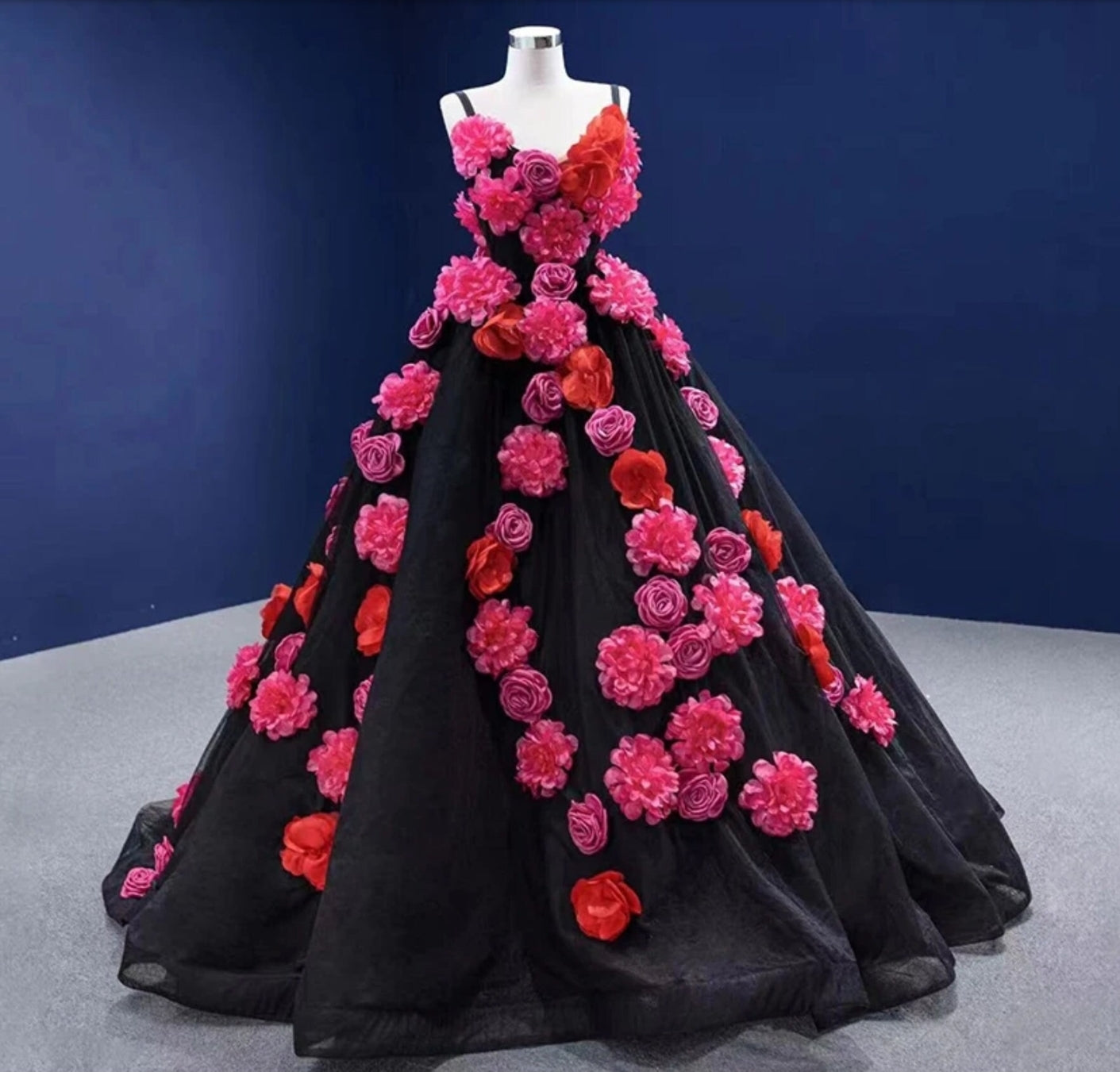 3D Multi Floral Spaghetti Strap A-Line Quinceañera, Special Occasion, Gala, Bat Mitzvah, Prom, Pageant Ball Gown