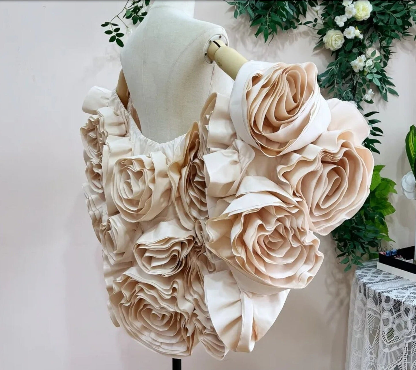 3D Oversized Floral Bouquet Bridal, Special Occasion Cape With Detachable Train