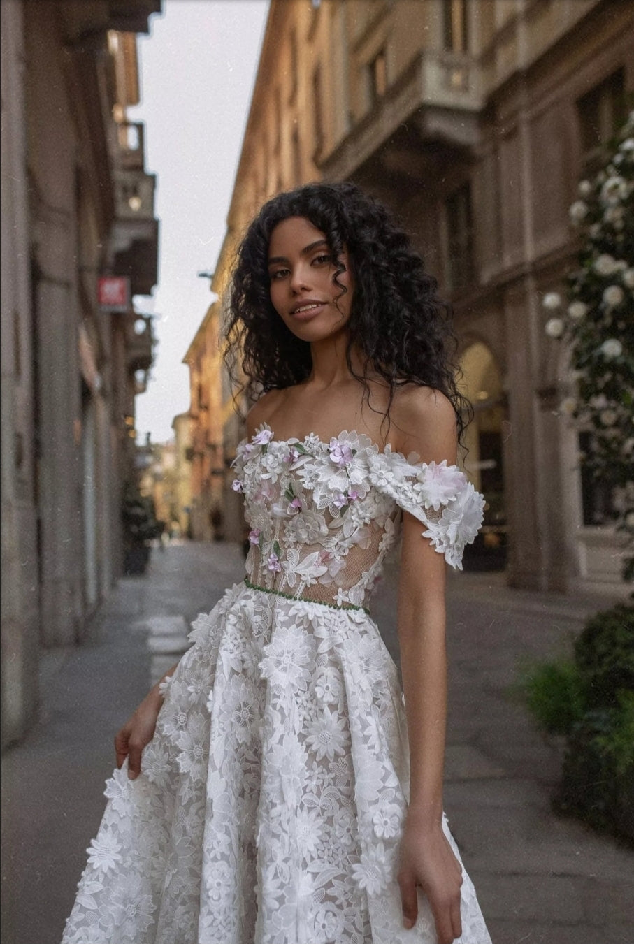 A Pop Of Color 3D Appliqués Floral Boho Lace Gown
