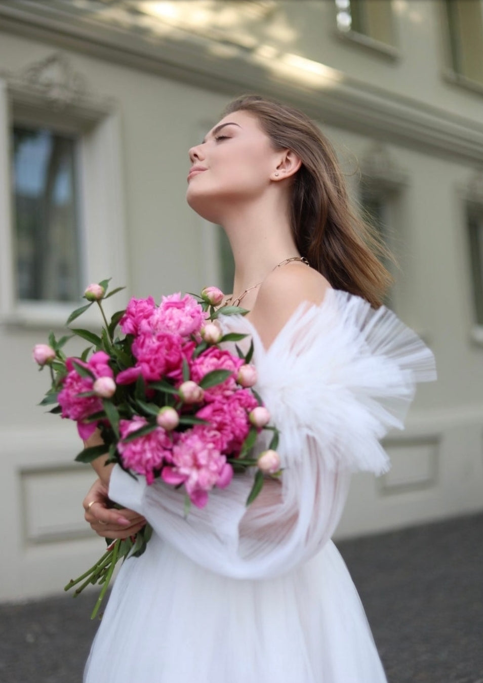 Above The Knee Tulle Sleeveless Dress With Detached Plisse Tulle Frill Sleeves