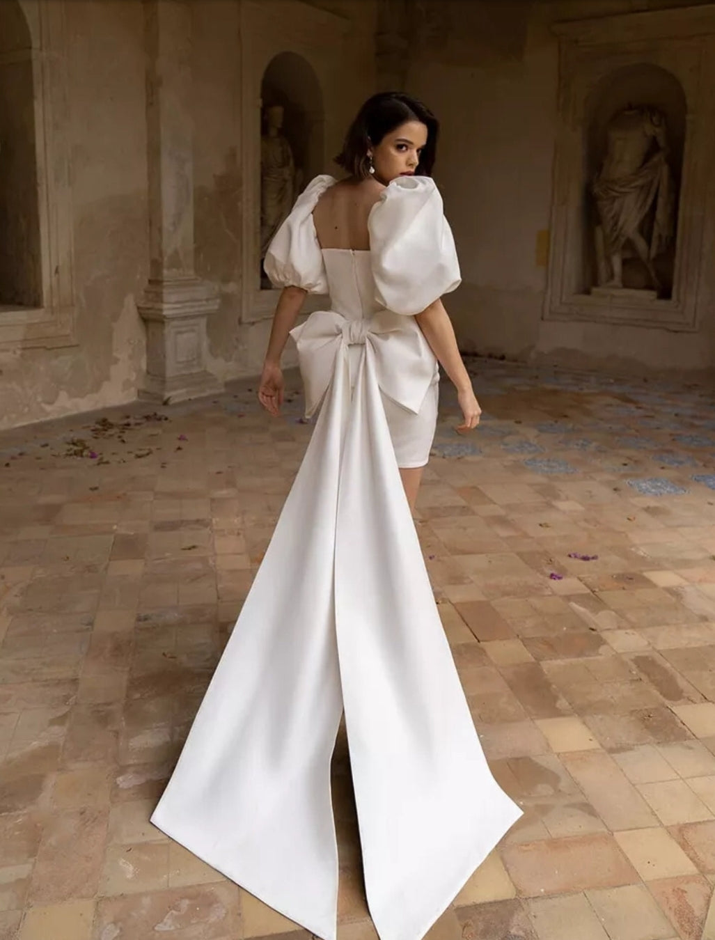 Adorable Satin Sweetheart Pleated Asymmetrical Above The Knee Dramatic Bow Back Dress