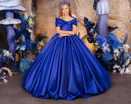 Lux Satin Twisted Knot Off The Shoulder Flower Girl/Special Occasion Gown